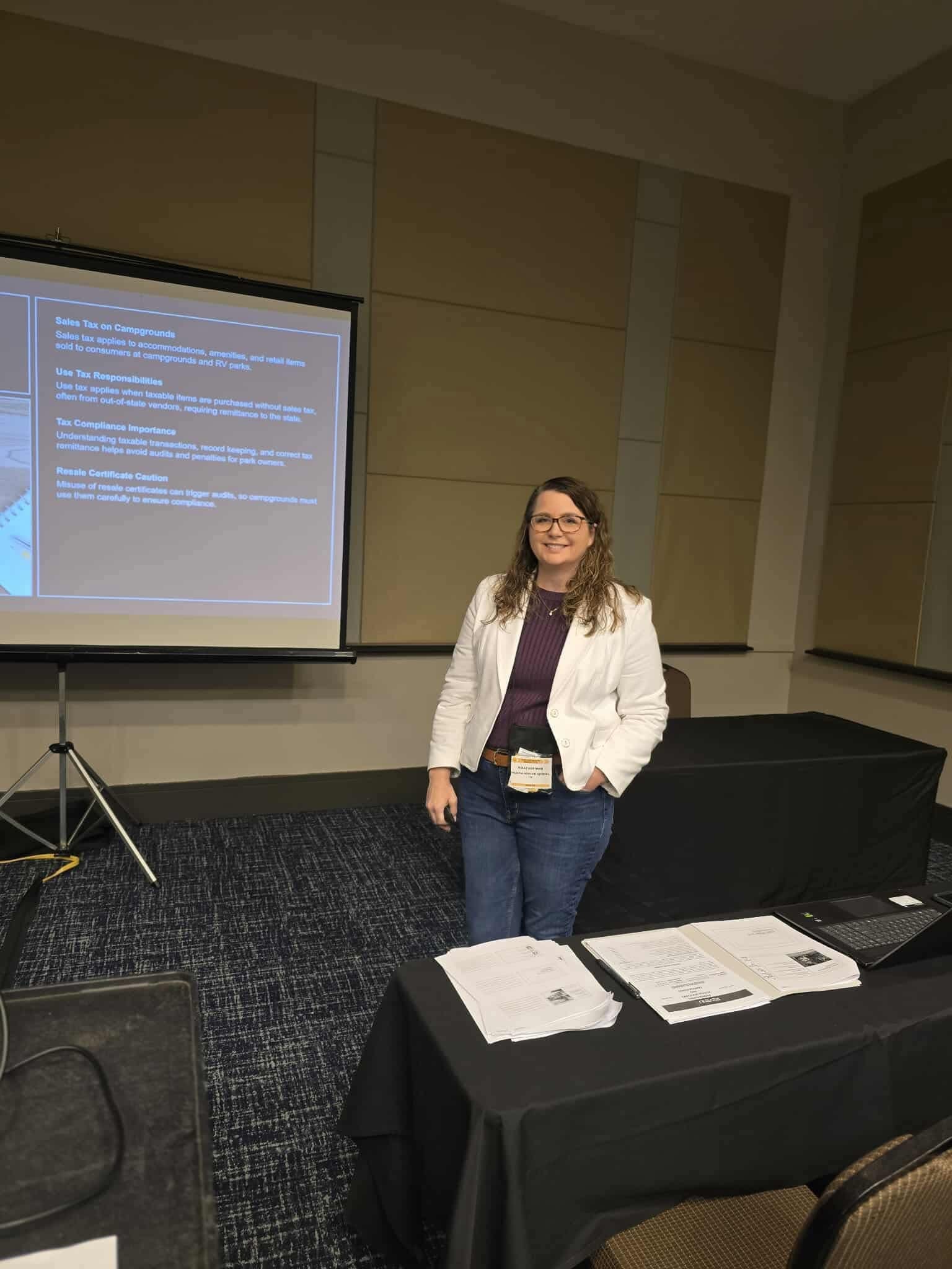 Holly presenting at a campground owners conference